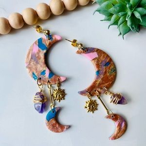 Polymer Clay Earrings | Boho Clay Earrings | Celestial Clay Earrings | Amethyst